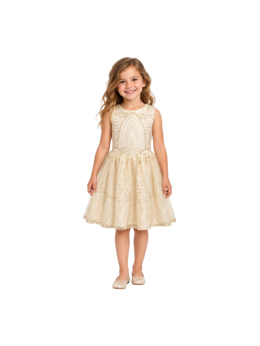 The Children’s Place Girls Ivory Gold Glitter Party Dress Size 5